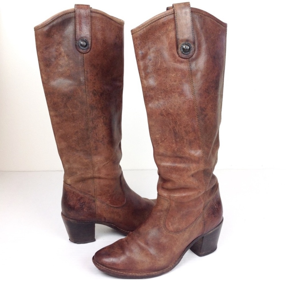 Frye Distressed Western Heeled Leather Boots -N379
